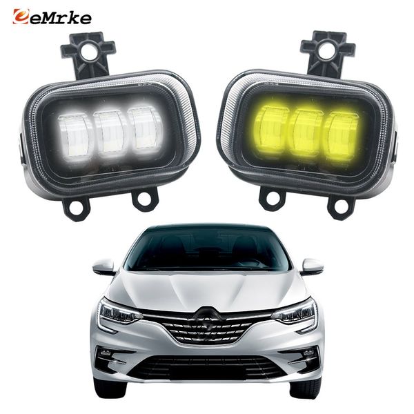 EEMRKE Feux antibrouillard LED DRL PTF pour Renault Megane IV Facelift 2021 2022 2023 Ensemble de phares antibrouillard avant avec lentille de conduite 40 W 12 V Blanc ou jaune