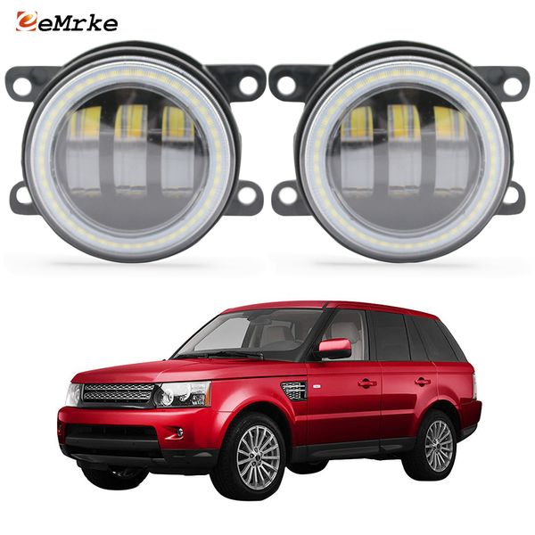 EEMRKE Ensemble de phares antibrouillard LED 30 W/40 W pour Land Rover Range Rover Sport L320 2010 2011 2012 2013 avec lentille transparente Angel Eyes DRL Feux de jour 12 V Style de voiture