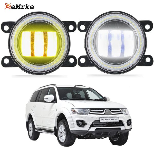 EEMRKE Ensemble de phares antibrouillard LED 30 W/40 W + Angel Eyes DRL pour Mitsubishi Pajero Montero Sport II / Challenger 2013 2014 2015 avec lentille transparente, feux de jour de voiture 12 V