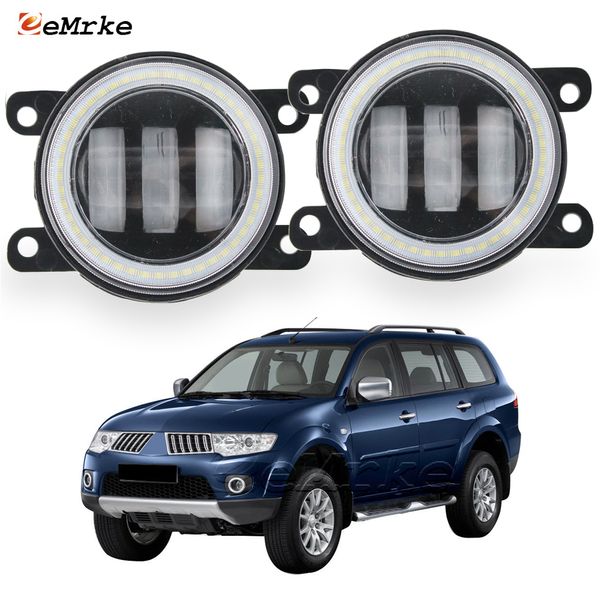 EEMRKE Conjunto de luces antiniebla LED 30W/40W + Angel Eyes DRL para Mitsubishi Pajero Sport II/Challenger 2008 2009 2010 2011 2012 con lente transparente luz diurna para coche 12V