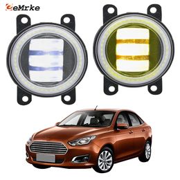 Eemrke LED Fog Lights Assembly 30W / 40W for Ford Escort 2015 2016 2017 2018 avec des yeux d'angle clair ange Drl Daytime Fights Lights 12V PTF ACCESSOIRES