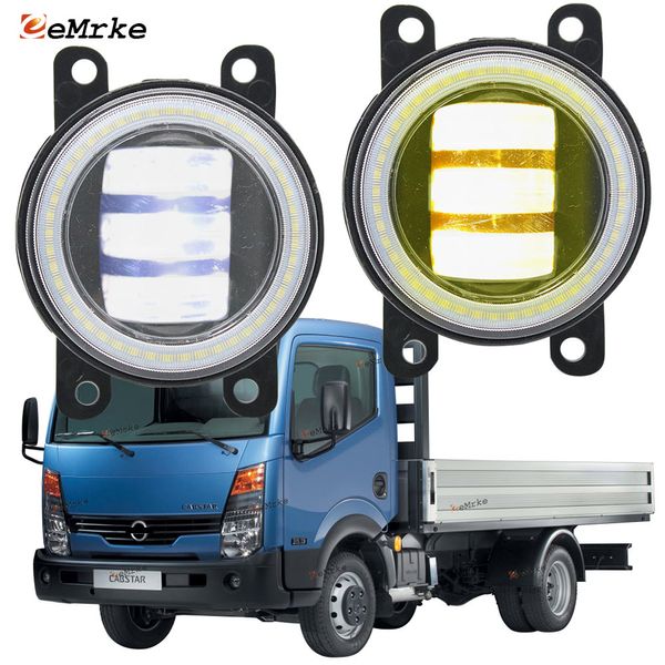 Eemrke LED FOG Lights Conjunto 30W/ 40W para Nissan Cabstar E Atlas F24 H43 2008-2015 con lente transparente Ojos de ángel Drl Lámpara de funcionamiento de 12V de 12 V Lámpara de niebla