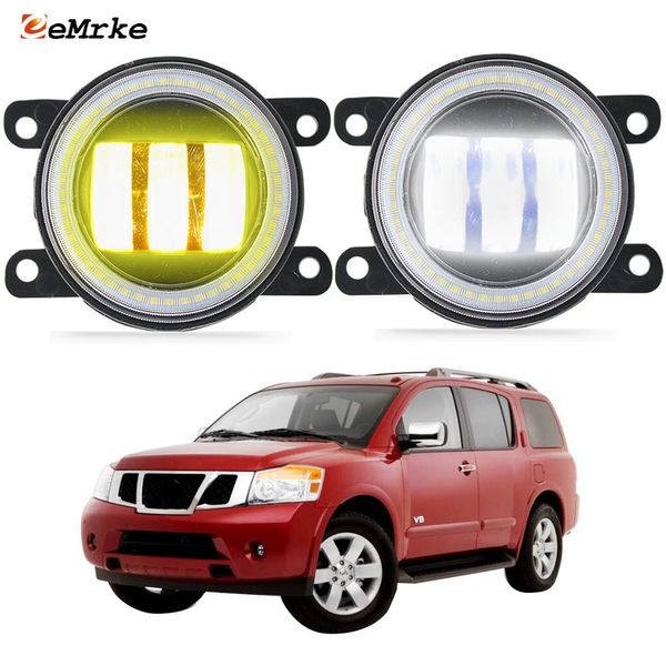 EEMRKE Conjunto de luces antiniebla LED 30W/40W para Nissan Armada WA60 TA60 Facelift 2008-2015 con lente transparente Angel Eyes DRL luz diurna para coche 12V lámpara antiniebla