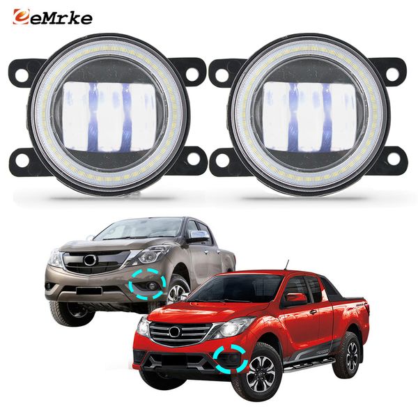 EEMRKE Conjunto de luces antiniebla LED 30W/40W para Mazda Bt-50 UP/UR 2011-2019 y BT-50 Pro Eclipse con lente transparente Angel Eyes DRL luz diurna para coche 12V lámpara antiniebla