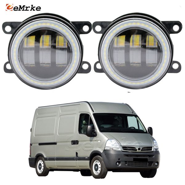 EEMRKE Ensemble de phares antibrouillard LED 30 W/40 W pour Nissan Interstar X70 2003 2004 2005 2006 2007 2008 2009 2010 avec lentille transparente Angel Eyes DRL Feu de circulation diurne pour voiture