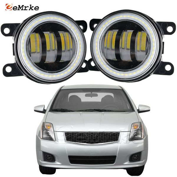 EEMRKE Ensemble de phares antibrouillard LED 30 W/40 W pour Nissan Sentra SE-R ou SE-R Spec V 2007-2012 SR, SR FE+ 2009-2012 avec lentille transparente Angel Eyes DRL Feu de circulation diurne 12 V