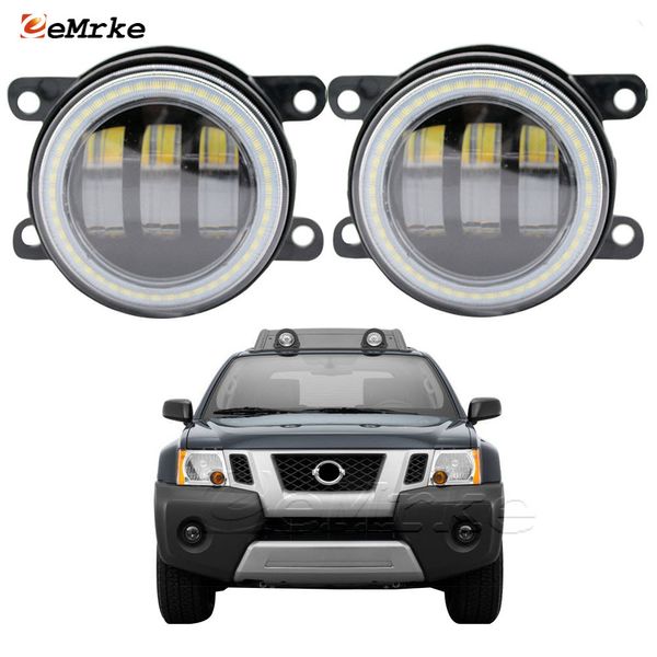 EEMRKE Conjunto de luces antiniebla LED 30W/40W para Nissan Xterra N50 2005-2015 no WD22 con lente transparente Angel Eyes DRL Luz de circulación diurna para coche 12V Lámpara antiniebla