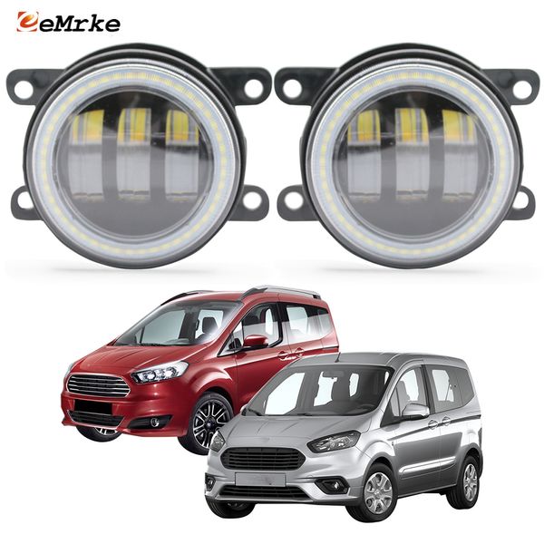 Eemrke LED Fog Lights Assembly 30W / 40W pour Ford Tourneo Transit Courier JU2 2014-2020 avec des accessoires de voiture Clear Lens + Angel Eyes Drl Daytime