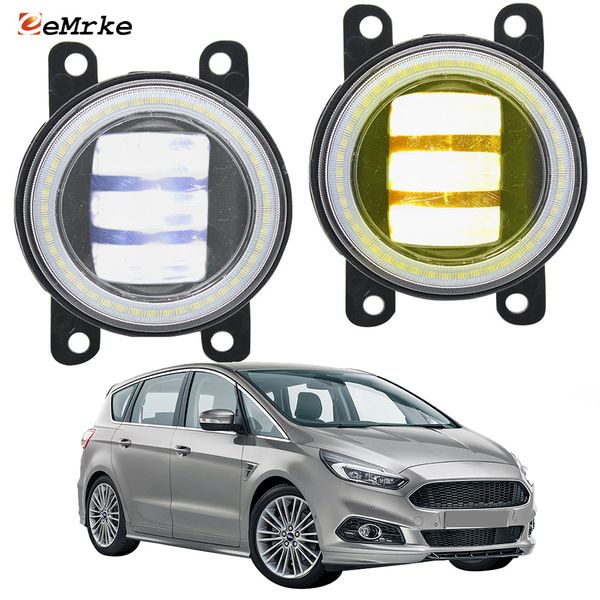 Eemrke LED Fog Lights Assembly 30W / 40W pour Ford S-Max CJ II 2015-2019 avec lentilles claires + anges angers drl feux de course de jour 12V accessoires de voiture PTF