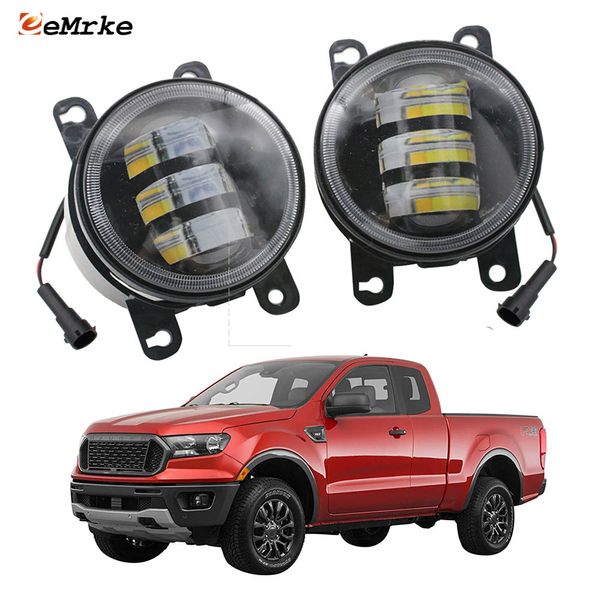 Eemrke LED Fog Lights Assembly 30W / 40W pour Ford Ranger FX4 Raptor 2019-2023 avec lentilles claires + ange Eyes Drl Daytime Lights 12V PTF ACCESSOIRES DE CAR