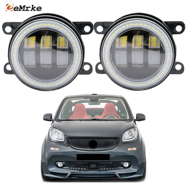 Eemrke LED Fog Lights Assembly 30W / 40W pour Smart Fortwo Forfour 453 2014-2020 avec lentille claire les yeux anges Drl Car Ptf Daytime Light Light 12V Fog Fog