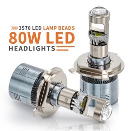 EEMRKE LED H7 H4 Auto -koplampbol met Mini Projector Lens 80W H8/H9/H11 9005/9006 CANBUS Auto Led Fog Light Bollen 12V White