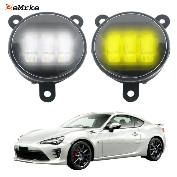 EEMRKE Feux LED blancs + jaunes pour Toyota 86 2017 2018 2019 2020 Ensemble de feux antibrouillard PTF Feu de conduite antibrouillard DRL avec lentille (40 W/paire)