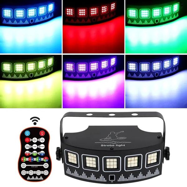 Effets 5 yeux 45 LEDS RGBW UV stroboscope Lights Effet d'effet d'effet pour DJ disco Home Party Control Sound Auto Remote Modes Wash Lampe