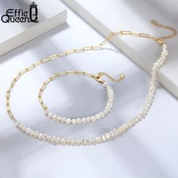 EFFIE QUEEN-gargantilla de perlas naturales de agua dulce para mujer, oro de 14 quilates, cadena de eslabones con Clip de papel de plata 925, joyería GPN13240115