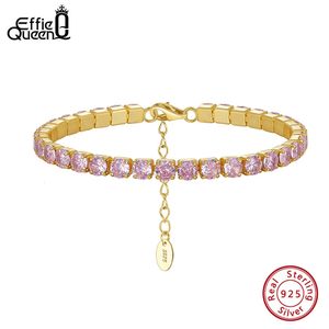 Effie Queen 925 Bracelet de tennis rose rose brillant brillant Luxury 4 mm Chaîne de zircon bijoux ajusté pour les femmes SB19 240423