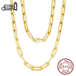 Effie Queen Italian Paperclip Chain Link Necklace 925 Sterling Silver 14k Gold 16 " 18 " 22 " pouces Colliers pour femmes SC39 220209