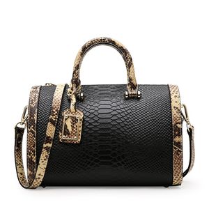 EFFINI nouveau style sacs à main noirs femmes sacs Boston en cuir de vachette python motif serpent sac à bandoulière dames fourre-tout sacs de messager