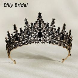 Efily Baroque Vintage noir strass couronne diadème cristal mariage cheveux accessoires femmes bandeau reine princesse tête bijoux 240301