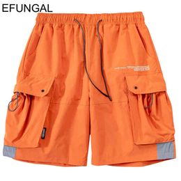 EFUNGAL été Shorts hommes lettre mode Streetwear Harajuku court Joggers poche Hip Hop genou longueur décontracté pantalon de survêtement ample H1210