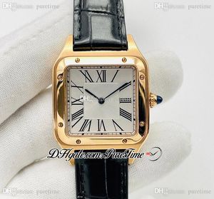 Bijv. Dumont WGSA0021 WGSA0022 43 / 38MM Swiss Quartz Liefhebbers Watch Mens Dames Dames Horloges Rose Gold Silver Dial Roman Markers Black Lederen Super Edition Puretime C3