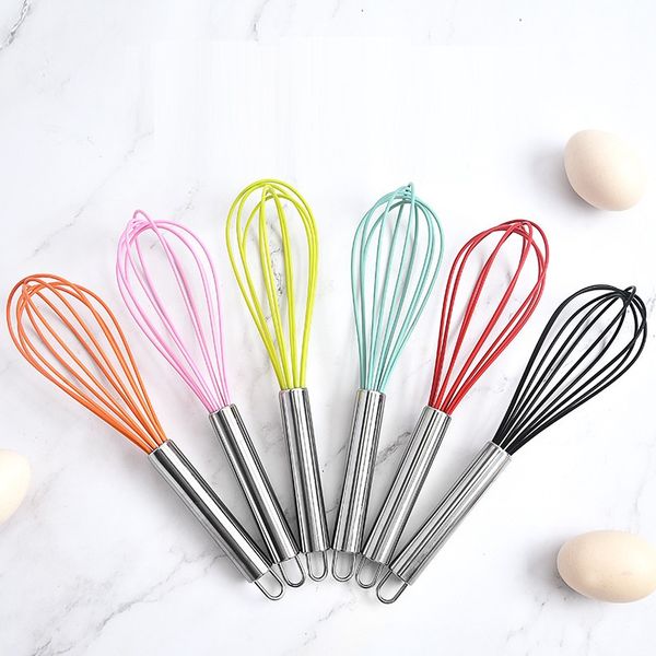 Batidor de huevos Utensilios de cocina Color sólido 10 pulgadas Acero inoxidable Mini batidor de silicona para utensilios de cocina antiadherentes T9I001773