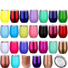 Coquetier Mug Sublimation en acier inoxydable Gobelet à vin 12 oz à double paroi en forme d'oeufs Gobelets avec couvercle d'étanchéité Verres isolés Drinkware Favors 33 couleurs B41