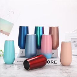 Eierdopjes RVS Tumber Glas 6oz Gradiënt Stemless Champagne Wijnglazen Vacuüm Geïsoleerde Beker Stalen Tumbler Cup Koffiemok D16