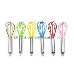 Oeuf Outils 10 Pouces Fil Fouets Agitateur Mélangeur Oeufs Batteur Couleur Sile Fouet En Acier Inoxydable Poignée Ménage Outil De Cuisson Drop Delivery Dhl8M