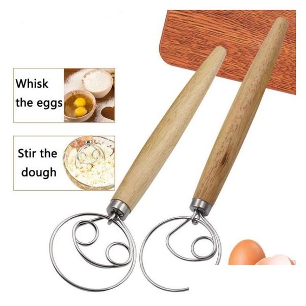 Outils d'oeufs Pâte Fouet Mélangeur Mélangeur Pain Farine Batteur En Acier Inoxydable Style Hollandais Gâteau Danois Dessert Mélangeur Outil De Cuisine Sn4182 D Dh3Kh