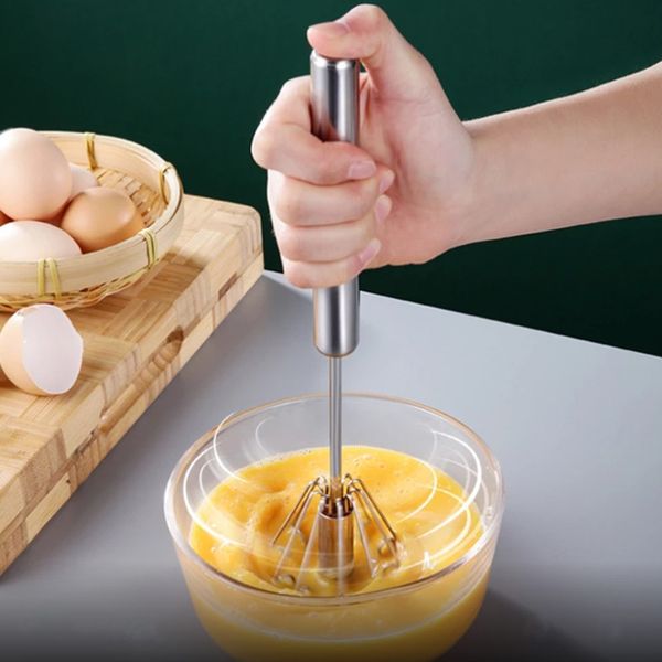 HERRAMIENTAS para huevos Herramienta para romper huevos Batidor de huevos Presión manual Manual semiautomático Accesorios de cocina de acero inoxidable Utensilios para crema giratorios automáticos Batidor mezclador manual