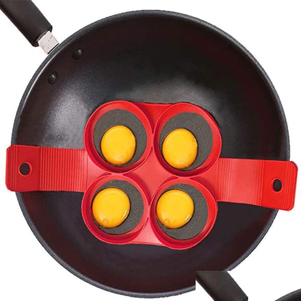 Herramientas para huevos Herramientas de cocina Fabricante de panqueques Mtiple Formas 4 agujeros Antiadherente Sile Molde para hornear Anillo Huevo frito para cocinar en familia Entrega de gotas DHJ4F