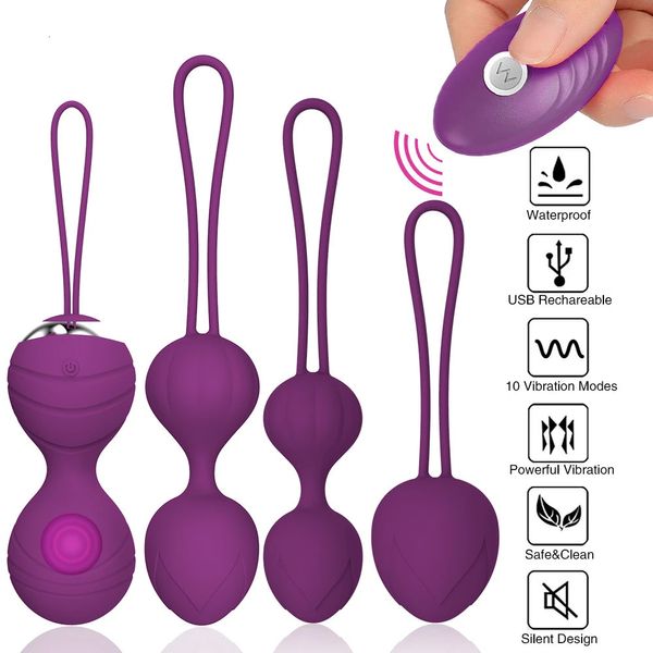 EggsBullets 5pcs Kit de boules de Kegel d'exercice vaginal Ben Wa 10 vitesses vibrateur télécommande sans fil oeufs sautant jouet sexuel érotique pour les femmes 231124