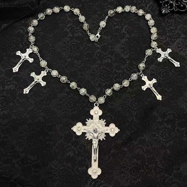 Egirl bijoux croix collier Grunge Rock bricolage collier de perles pour femmes Punk Cool accessoire Goth mode coréenne L230704