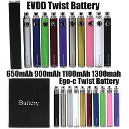 Ego-c Evod Twist Batería 650mAh 900mAh 1100mAh 1300mah Vape Pen Batería E Baterías para cigarrillos 510 Roscado 10 colores para atomizador vaporizador