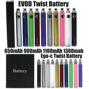 Ego-c Evod Twist-batterij 650 mAh 900 mAh 1100 mAh 1300 mah Vape-penbatterij E-sigaretbatterijen 510 Threading 10 kleuren voor verstuiver Vaporizer