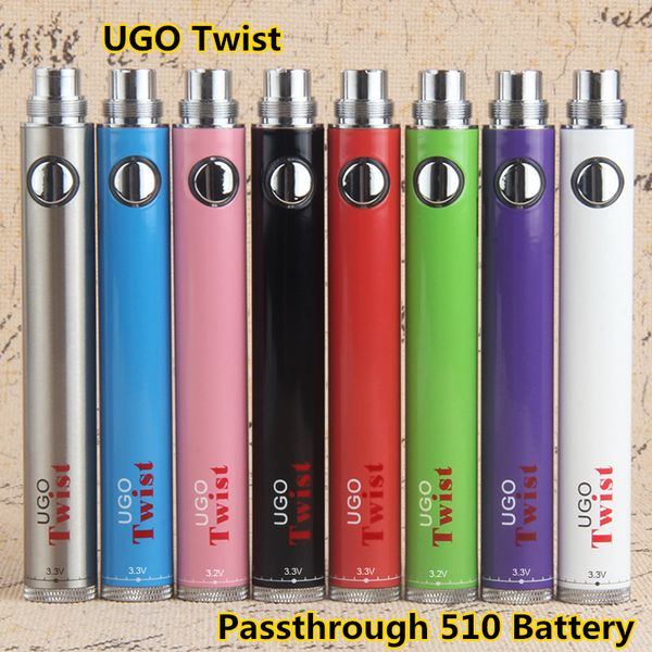 E Cigarettes eGo C Twist USB Passthrough Tension Variable Batterie Evod UGO Twist Vaporisateur 3.3-4.8v Ecig Vapes Stylos