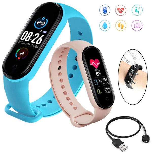 Reloj inteligente M5 5 pulseras de presión arterial con frecuencia cardíaca real, reloj inteligente deportivo, monitor de salud, rastreador de ejercicios, pulsera de llamada Bluetooth