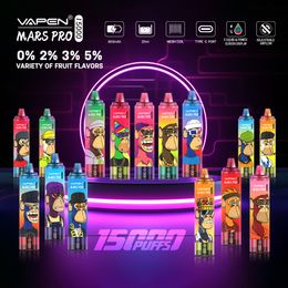 Originele vapen tornado 15000 puff 15000 wegwerp vape apparaat 25 ml 0/2/5% NIC 850mAh batterij ejuice lcd display luchtstroom eu groothandel 15k puffs vapen mars pro bar kit