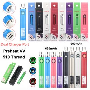 Batteries de préchauffage authentiques UGO-T2 Port de chargeur double Cigarette électronique rechargeable Stylo vape à tension variable pour toutes les cartouches épaisses jetables à 510 fils