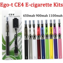 Kits de inicio de cigarrillo electrónico Ego-T Battery CE4 para 650 mAh 900 mAh 1100 mAh Capacidad 10 colores Atomizador Paquete de blister Kit de vaporizador con cargador USB Ego Vape Pen