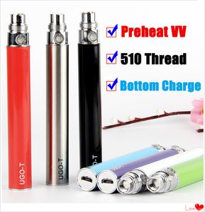 Ego VV Préchauffer le stylo vaporisateur Batteries de charge inférieure Tension variable eVod Micro USB Chargeur Vape 1100 mAh UGO T 510 Fil E Cigs