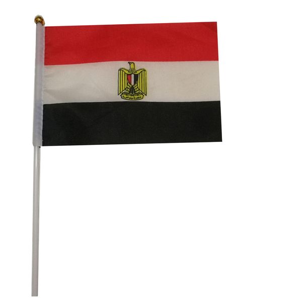 Drapeau égyptien 21x14 cm, drapeaux ondulés à la main en Polyester, bannière de pays égyptien avec mâts en plastique