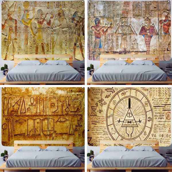 Egipto Fresco Ian Tapiz espiritual Pirámide Faraón Texto retro para dormitorio Casa Sala de estar Decoración Colgante Arte Tela de pared 210609