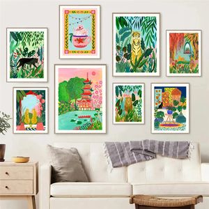 Egypte Marokko Reizen Wall Art Canvas Schilderij Tropische Jungle Dieren Luipaard Tijger Posters Prints Prints Street Wall Art Pictures voor Woonkamer Home Decor w06