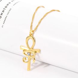 Egyptische Ankh 14k geel gouden kruis hanger ketting voor vrouwen mannen amulet oog van Horus symbool van leven kruis kettingen Afrikaanse sieraden geschenken