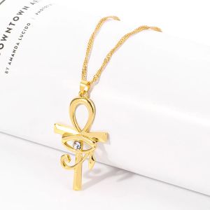 Egyptische Ankh 14k geel gouden kruis hanger ketting voor vrouwen mannen amulet oog van Horus symbool van leven kruis kettingen Afrikaanse sieraden geschenken