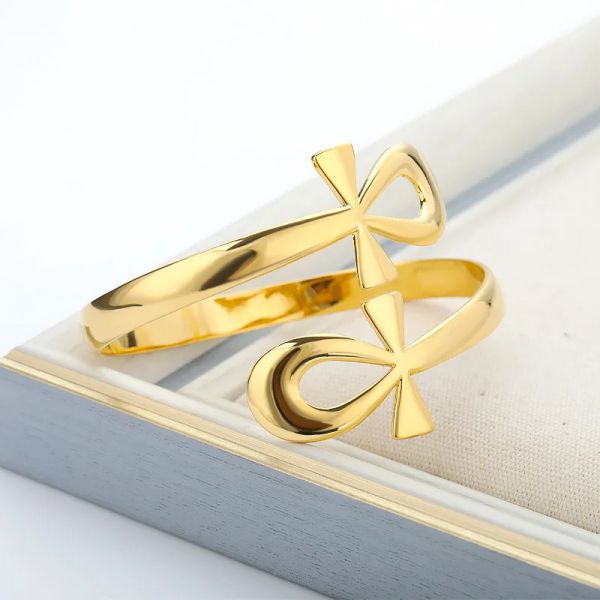 Bracelet croix Ankh égyptien pour femmes et hommes, Vintage, or jaune 14k, clé de vie, Couple, Punk, bijoux cadeau