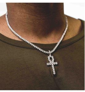 Ankh egipcio clave collares diamantes de imitación cristal Cruz Iced Out colgante y Hip Hop Bling Iced Out cadenas hombres Jewelry3207249