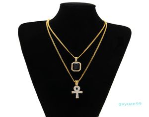 Egyptien ankh clé de vie de la vie bling ramiage croix croix avec collier de pendentif rubis rouge